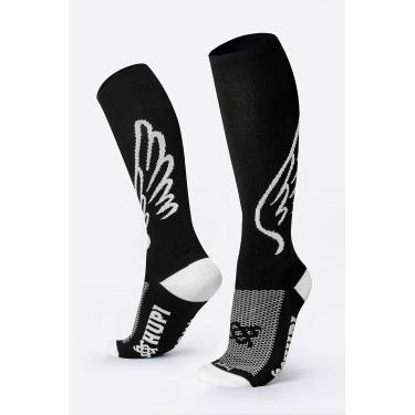 Imagem de Meia Hupi Longa Asas Preto Cano 30 cm 1 Par Ideal Corrida Bike, Cor Preto, Tamanho 36-42