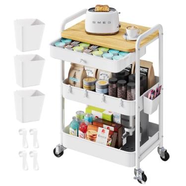 Imagem de Carrinho de rodinhas com gavetas e tampo de mesa (branco, 3 camadas)