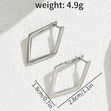 Imagem de Brincos de argola de prata para mulheres, geométrico, losango, pequenos presentes de joias modernas, presentes de Natal, presentes de amizade para mulheres, dia dos namorados, Medium, Latão, Sem pedra