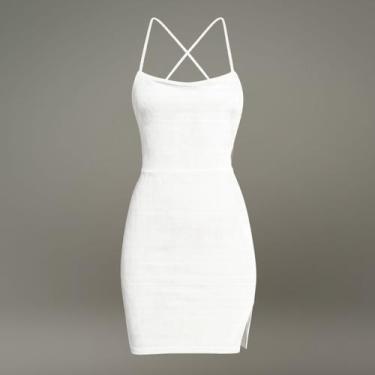 Imagem de Vestido Branco de Veludo Festas Elegante Curto com Abertura Forrado Co