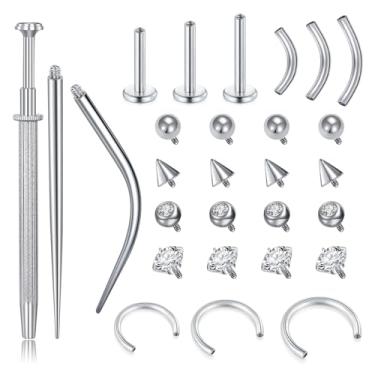 Imagem de VCMART Kit de piercing de estilo de mistura de fios internos para cartilagem, tragus, hélice, nariz, septo, lábio, labret, barriga, sobrancelha, torre, daith, piercing de concha com piercing cônico