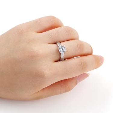 Imagem de Anéis solitários de zircônia cúbica redonda de 4 garras para mulheres, joias elegantes de noivado, casamento e promessa, Cristal, Sem pedra preciosa