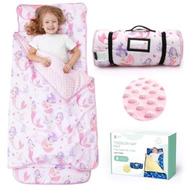 Imagem de ACRABROS Tapete de soneca infantil com travesseiro e cobertor - 133 x 53 x 3,8 centímetros, extra grande, tapetes enrolados para crianças pequenas, meninos e meninas, saco de dormir infantil para creche, pré-escola, viagens, acampamento, sereia
