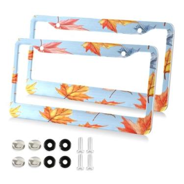 Imagem de STAYTOP Lindas molduras de placa de carro de folhas de bordo 2 pacotes, capas de placa, moldura universal de etiqueta de alumínio para etiquetas dianteiras e traseiras do carro