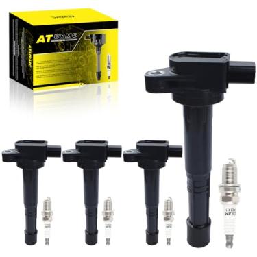 Imagem de Conjunto de 4 bobinas de ignição UF311 e velas de ignição de irídio compatíveis com Honda Accord CRV Civic SI Element Acura RSX CSX 2002 2003 2004 2005 2006 2007 2008 2009 2.4L 2.0L L4 substitui # UF