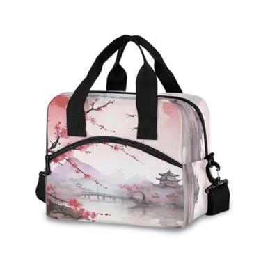 Imagem de Burbuja Lancheira térmica com paisagem de flor rosa para mulheres e homens, lancheira portátil com alça de ombro destacável, lancheira para viagem, piquenique, escritório, trabalho