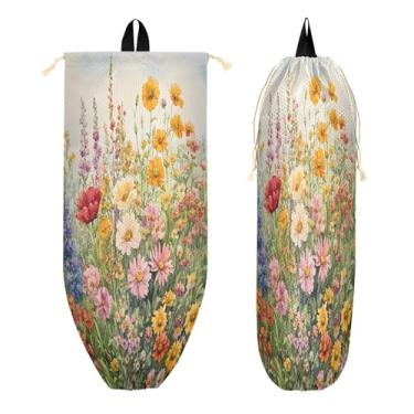 Imagem de xigua Suporte de parede de plástico de flores silvestres coloridas com cordão 1 pacote, organizador de sacolas de compras reutilizável para bolsas, meias, roupas íntimas e gravatas