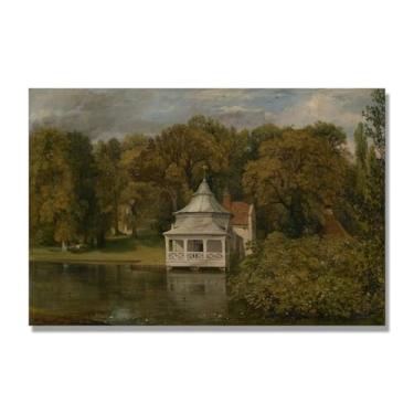 Imagem de Arte em tela de paisagem estilo Constable, (sem título 49), pintura romântica do campo inglês, decoração de parede texturizada com pincelada pesada. Tela de 80 x 120 cm - 31,5 x 47,3 pol