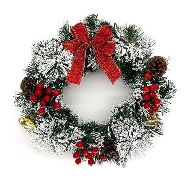 Imagem de Phefop Guirlanda de Natal para Porta da Frente, Decorações de Guirlanda de Natal Com Frutas, Pinhas, Sino e Laço, Enfeite de Parede de Férias Perfeito para Porta da Frente, Lareira e (30cm)