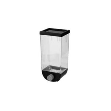 Imagem de Dispenser de Parede para Alimentos, Plástico Transparente e Preto, 1500ml, com Dosador e Suporte, Organizador para Grãos e Cereais, 26x10x12cm