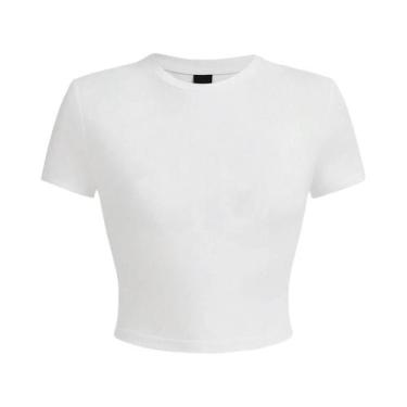 Imagem de Camisetas Cropped Femininas Y2K De Algodão Liso Com Manga Curta, Gola 