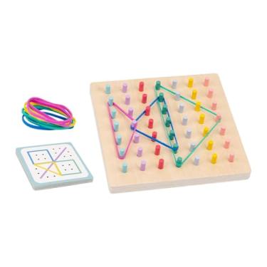 Imagem de Esquirla Geoplano de madeira com faixas e cartões de padrões, brinquedo educativo gráfico para desenvolvimento da coordenação fina, ideal para crianças