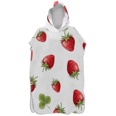 Imagem de Joisal Roupão de mudança de poncho de surfe branco morangos vermelhos para adultos ponchos de praia reutilizáveis para homens toalha com capuz de praia floral