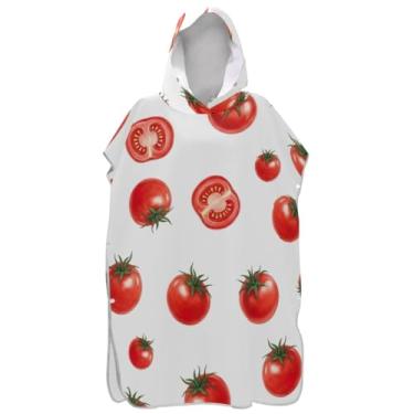 Imagem de Joisal Roupão bonito tomate vermelho branco para adultos poncho de surfe praia moletom toalha floral absorvente feminino ponchos com capuz