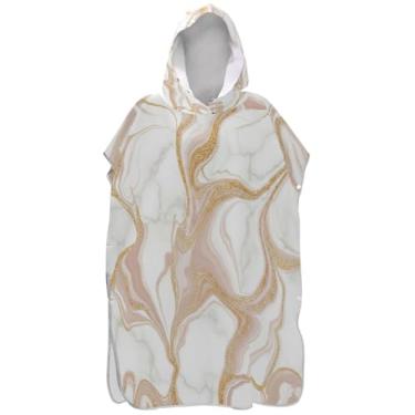 Imagem de Joisal Roupão para adultos poncho de surfe praia moletom com capuz toalha de natação plus size masculino poncho com capuz elegante mármore branco ouro