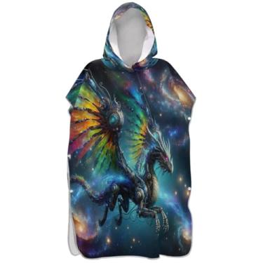 Imagem de Joisal Poncho de surfe plus size para adultos trocador de roupa de praia com capuz toalha de natação legal dragão colorido ponchos de praia artísticos para homens