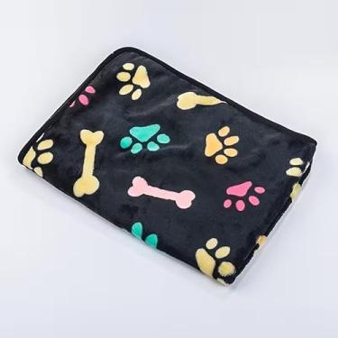 Imagem de Pacote com 1 cobertor ultramacio para animais de estimação com estampa de osso e pata - lavável na máquina, conforto aconchegante para cães pequenos a grandes, cobertor para cães, 40,6 x 58 cm, preto