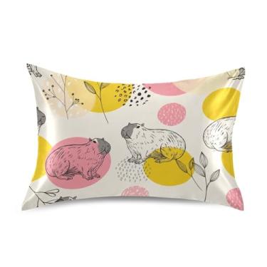 Imagem de Fronhas refrescantes engraçadas rosa amarelo capivaras bege cetim desenho padrão king queen fronha capa de travesseiro de cama king size 101,6 cm x 50,8 cm