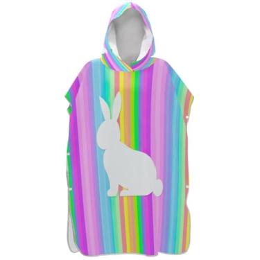Imagem de Joisal Poncho de surf animal coelho coelho branco arco-íris para trocador adulto toalha de banho banho com capuz secagem rápida homens mulheres poncho com capuz