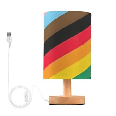 Imagem de Joisal Luminária de mesa curta com bandeira do orgulho LGBTQ Progress com abajur de linho pequena lâmpada de leitura, luminária de quarto