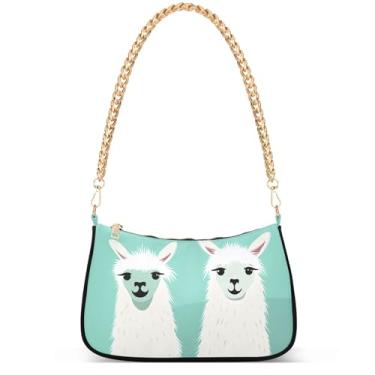 Imagem de Xray Flowers Bolsa moderna fantasia Hobo Party Clutch feminina designer bolsa de mão corrente pequena bolsa de ombro, Lhamas brancas turquesa