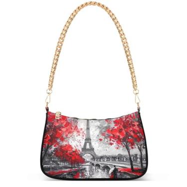 Imagem de Bolsa feminina com pintura Regatta Claude Monet Hobo Party Clutch feminina moderna com corrente sobre ombro, Pintura Paris Eiffel Cherry Lovers