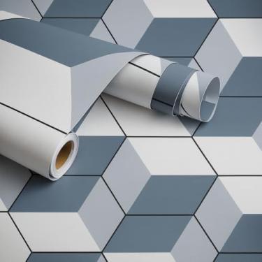 Imagem de Papel de Parede Adesivo Geométrico, PVC Vinílico, Estilo Tela, 45cm x 5m, Impermeável, Lavável, Autoadesivo, Para Paredes e Móveis