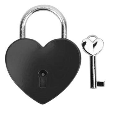 Imagem de SIWOTED Heart Lock Metal Colorido Requintado Cadeado Suprimentos de artesanato doméstico com chave 45x59mm (Preta)