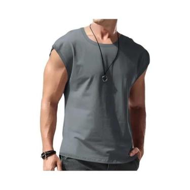 Imagem de Camiseta solta sem mangas masculina, colete curto, roupa esportiva par