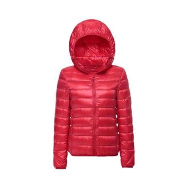 Imagem de Jaqueta Puffer Feminina Com Capuz De Pluma De Pato Branca Ultra Leve E