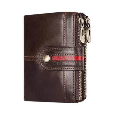 Imagem de Carteira De Couro Masculina Com Bloqueio RFID E Bolso Para Moedas Com 