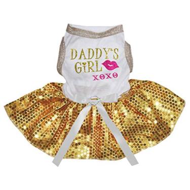 Imagem de Petitebella Vestido para cachorro Daddy's Girl XOXO Kiss (branco/dourado lantejoulas, 2GG)