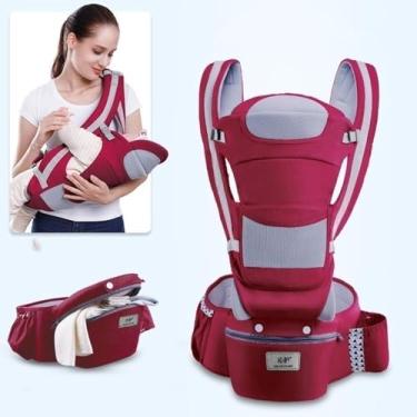 Imagem de Canguru Ergonômico para Bebê, Suporte Frontal e Lateral, Azul Claro, com Alças Ajustáveis e Bolso (Vermelho)