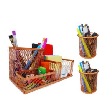Imagem de Kit oraganizador de mesa e porta caneta lapís para escritório e home o