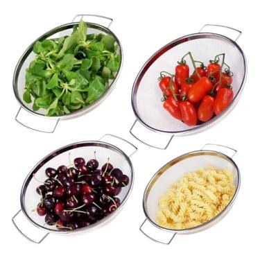 Imagem de Escorredor de Macarrão em Aço Inox com Alças, Peneira de Cozinha com Base, 25cm, Resistente e Fácil Limpeza