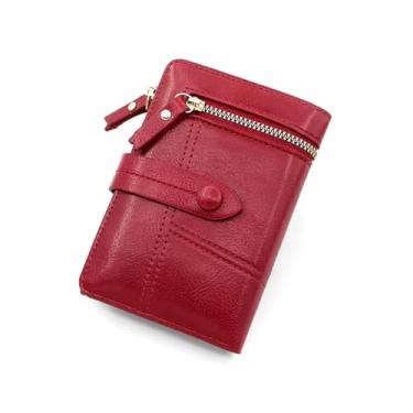 Imagem de Carteira feminina pequena de couro sintético, porta-cartões de crédito resistente à água, aparência de gato fofo, Vermelho, Tendência