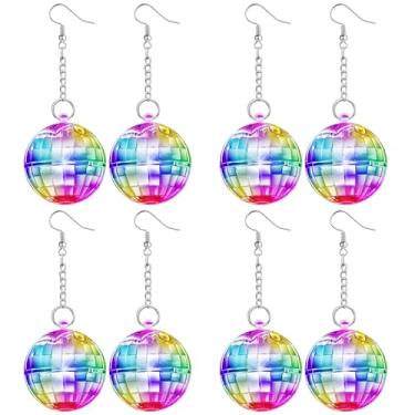 Imagem de Henoyso 4 pares de brincos de bola de discoteca iluminados LED dos anos 60 e 70 anos 70 para mulheres, meninas, despedida de solteira, acessórios de fantasia de festa de dança (longo, multicolorido)