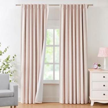 Imagem de Cortinas blecaute plissadas rosa com textura de linho, isolamento térmico, painel de tratamento de janela, 203 cm de comprimento, para sala de estar, quarto, redução de ruído, cortinas com ganchos, 2