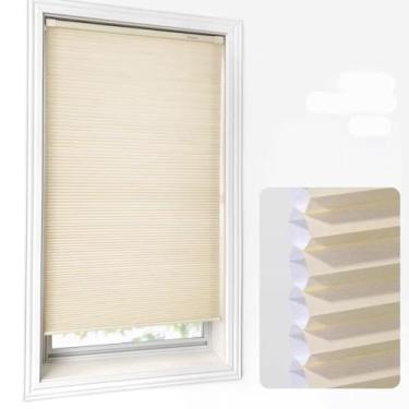 Imagem de Persianas celulares de colmeia sem fio de 3,8 cm - Persianas plissadas com filtragem de luz para casa e escritório | Tamanho personalizado, fácil instalação (serve para janelas/portas, berçário