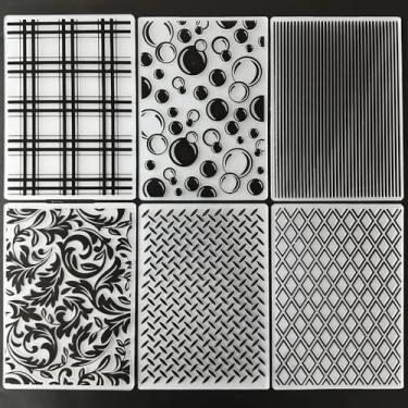 Imagem de 6 peças de plástico em relevo pasta modelo quadriculado listrado textura A6 tamanho para fazer cartões, faça você mesmo, scrapbooking, papel, artesanato, artesanato, scrapbook, artes, decoração