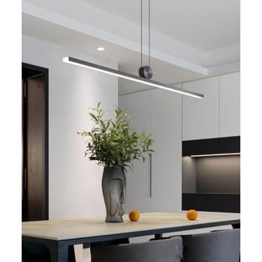 Imagem de Luminária pendente LED moderna preta com controle remoto, dimerizável de 10% a 100%, 3000k/4500k/6000k, altura ajustável, lustre para mesa de jantar, escritório e quarto (100cm de compriment