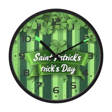 Imagem de SEHANY Relógio de parede Green Clover, silencioso, sem tique-taque, relógio redondo operado por bateria, controle de som, luz noturna, relógios de parede para sala de estar, cozinha, quarto