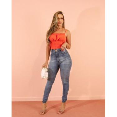 Imagem de Calça jeans Creatore skinny com lycra azul médio cintura alta, 40