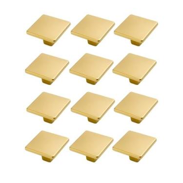 Imagem de Kit 12 puxador ponto quadrado 20x20mm dourado escovado para gavetas de