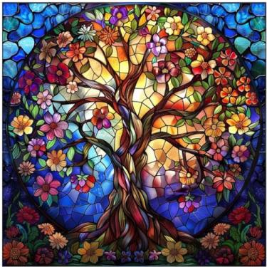 Imagem de Tiwabb Kits de arte de diamante árvore da vida para adultos, kits de pintura de diamante de flores para adultos, kit de arte de pedras de diamante DIY 5D com pontos de diamante para decoração de casa