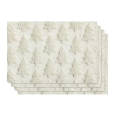 Imagem de Artoid Mode Jogo americano Xmax Trees bege, Natal, conjunto com 4, 30,5 x 45,7 cm de pelúcia macia de lã sintética para férias de inverno para decoração de festa, cozinha, jantar