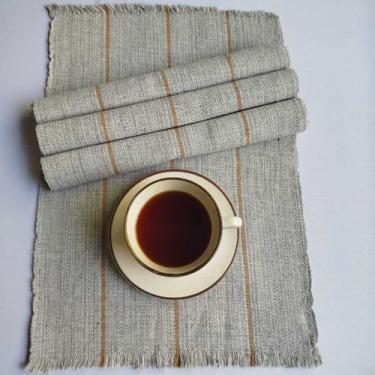 Imagem de Jogo Americano Natal 4 Peças Algodão Artesanal Tear Manual - Mesa Posta Rústica Elegante (Cinza Caramelo)