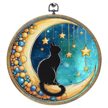 Imagem de Gatos pretos com lua emoldurada decoração de parede em tela arte de parede arte pendurada arte 0553