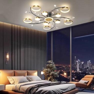 Imagem de Lustre de cristal com dimerização ilimitada, luminária de teto grande em metal com cúpula de acrílico, para sala de estar, sala de jantar e quarto, 3000k-6000k, lustre de cristal (10+1)