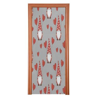 Imagem de ATTX Valentine Gnomos Capa para porta da frente - Tecido elástico lavável decoração de férias para festas, casa, decoração de porta da frente, 36 x 98 polegadas (463)